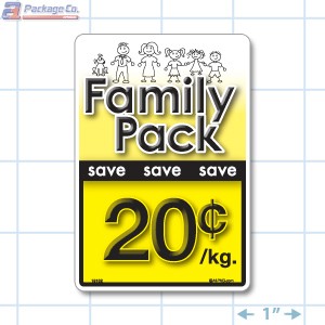 Family Pack Save 20¢ per kg Bright Yellow Rectangle Merchandising Labels - Copyright - A1PKG.com SKU - 15102