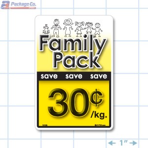 Family Pack Save 30¢ per kg Bright Yellow Rectangle Merchandising Labels - Copyright - A1PKG.com SKU - 15103
