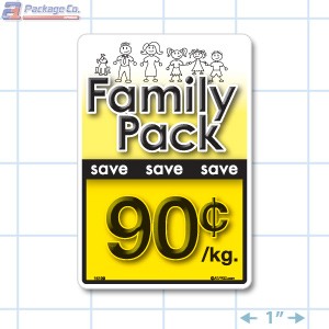 Family Pack Save 90¢ per kg Bright Yellow Rectangle Merchandising Labels - Copyright - A1PKG.com SKU - 15109