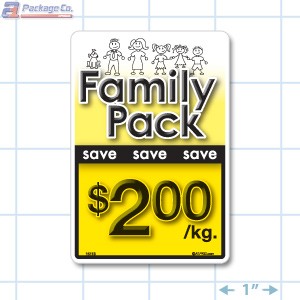 Family Pack Save $2.00 per kg Bright Yellow Rectangle Merchandising Labels - Copyright - A1PKG.com SKU - 15113