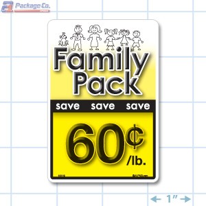 Family Pack Save 60¢ per lb Bright Yellow Rectangle Merchandising Labels - Copyright - A1PKG.com SKU - 15119