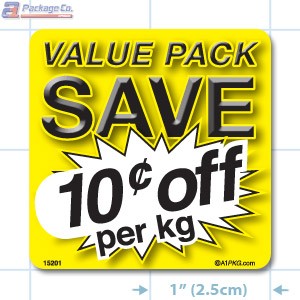 Value Pack Save 10¢ per kg Merchandising Label Copyright A1PKG.com - 15201