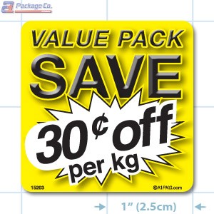 Value Pack Save 30¢ per kg Merchandising Label Copyright A1PKG.com - 15203
