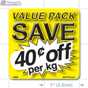 Value Pack Save 40¢ per kg Merchandising Label Copyright A1PKG.com - 15204