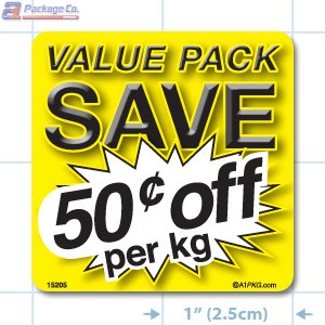 Value Pack Save 50¢ per kg Merchandising Label Copyright A1PKG.com - 15205