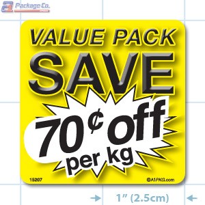 Value Pack Save 70¢ per kg Merchandising Label Copyright A1PKG.com - 15207