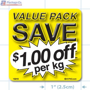 Value Pack Save $1.00 per kg Merchandising Label Copyright A1PKG.com - 15210