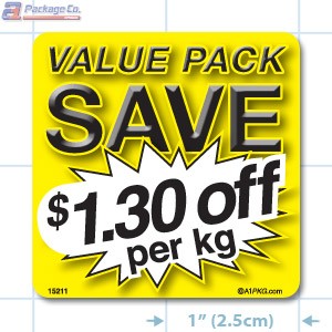 Value Pack Save $1.30 per kg Merchandising Label Copyright A1PKG.com - 15211