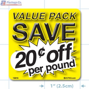 Value Pack Save 20¢ per lb Merchandising Label Copyright A1PKG.com - 15215