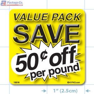 Value Pack Save 50¢ per lb Merchandising Label Copyright A1PKG.com - 15218
