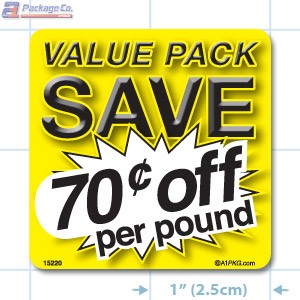 Value Pack Save 70¢ per lb Merchandising Label Copyright A1PKG.com - 15220