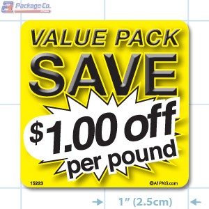 Value Pack Save $1.00 per lb Merchandising Label Copyright A1PKG.com - 15223