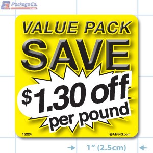 Value Pack Save $1.30 per lb Merchandising Label Copyright A1PKG.com - 15224