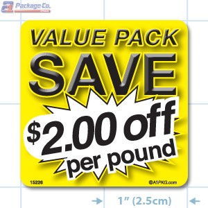 Value Pack Save $2.00 per lb Merchandising Label Copyright A1PKG.com - 15226