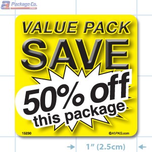 Value Pack Save 50% OFF Merchandising Label Copyright A1PKG.com - 15230
