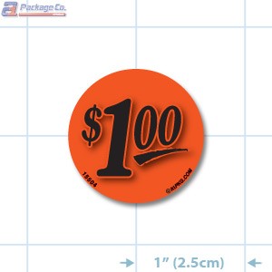 $1.00 Fluorescent Red Circle Merchandising Price Label Copyright A1PKG.com - 15504