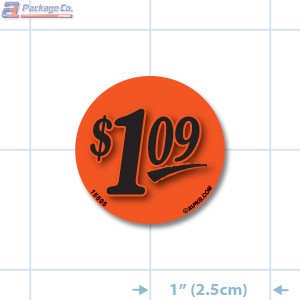 $1.09 Fluorescent Red Circle Merchandising Price Label Copyright A1PKG.com - 15505