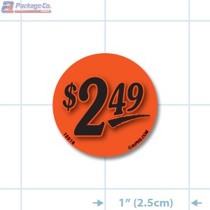 $2.49 Fluorescent Red Circle Merchandising Price Label Copyright A1PKG.com - 15516