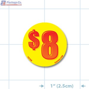 $8 Bright Yellow Circle Merchandising Price Label Copyright A1PKG.com - 15708