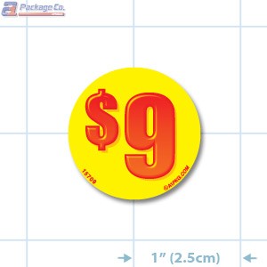 $9 Bright Yellow Circle Merchandising Price Label Copyright A1PKG.com - 15709
