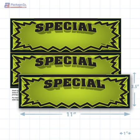 Green Special 3D Starburst Merchandising Placards 2UP (11" x 3.5") - Copyright - A1PKG.com - 16005