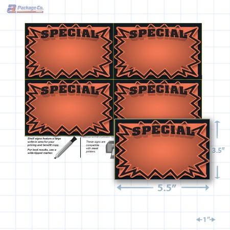 Orange Special 3D Starburst Merchandising Placards 4UP (5.5" x 3.5") - Copyright - A1PKG.com - 16009