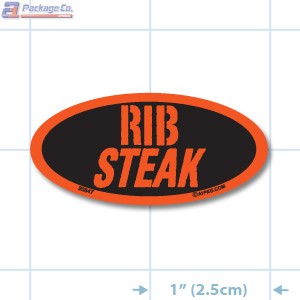 Rib Steak Fluorescent Red Oval Merchandising Labels - Copyright - A1PKG.com SKU - 20847
