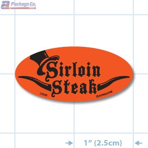 Sirloin Steak Fluorescent Red Oval Merchandising Labels - Copyright - A1PKG.com SKU - 20848