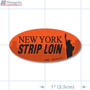 New York Strip Loin Fluorescent Red Oval Merchandising Labels - Copyright - A1PKG.com SKU - 20850