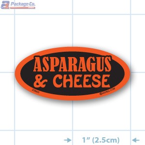 Asparagus & Cheese Fluorescent Red Oval Merchandising Labels - Copyright - A1PKG.com SKU - 20963