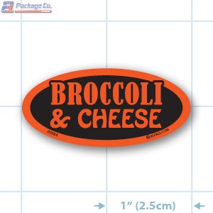 Broccoli and Cheese Fluorescent Red Oval Merchandising Labels - Copyright - A1PKG.com SKU - 20964