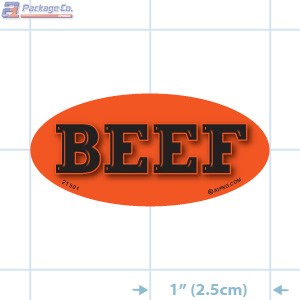 Beef Fluorescent Red Oval Merchandising Label Copyright A1PKG.com - 21501