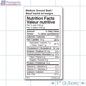 Medium Ground Beef Nutritional Labels - Copyright - A1Pkg.com - SKU - 21511