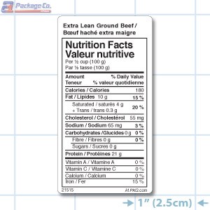 Extra Lean Ground Beef Nutrition Facts Label - Copyright - A1Pkg.com - SKU 21515
