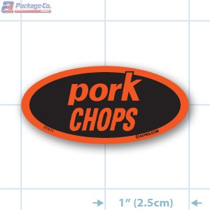 Pork Chop Fluorescent Red Oval Merchandising Label Copyright A1PKG.com - 21611