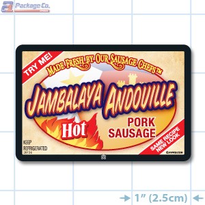 Hot Jambalaya Andouille Pork Sausage Full Color Rectangle Merchandising Labels - Copyright - A1PKG.com SKU -  28136