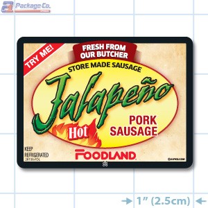 Hot Jalapeno Pork Sausage Full Color Rectangle Merchandising Labels - Copyright - A1PKG.com SKU -  28156-FDL