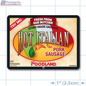 Foodland Hot Italian Pork Sausage Full Color Rectangle Merchandising Label A1Pkg.com SKU 28181