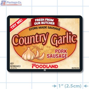 Country Garlic Pork Sausage Full Color Rectangle Merchandising Labels - Copyright - A1PKG.com SKU -  28184-FDL