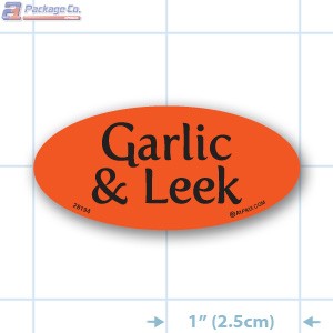 Garlic and Leek Fluorescent Red Oval Merchandising Labels - Copyright - A1PKG.com SKU - 28194