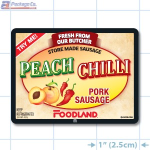 Foodland Peach Chili Pork Sausage Full Color Rectangle Merchandising Labels - Copyright - A1PKG.com SKU -  28197
