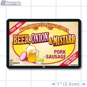 Beer, Onion & Mustard Pork Sausage Full Color Rectangle Merchandising Label  (3x2inch) 500/Roll