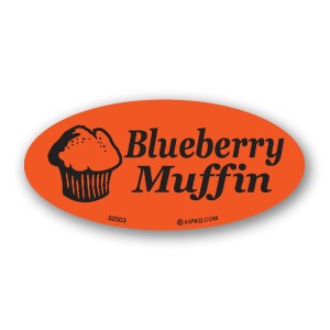 Blueberry Muffin Fluorescent Red Oval Merchandising Labels - Copyright - A1PKG.com SKU - 32003