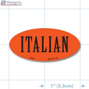 Italian Fluorescent Red Oval Merchandising Labels - Copyright - A1PKG.com SKU - 34003