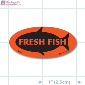 Fresh Fish Fluorescent Red Oval Merchandising Labels - Copyright - A1PKG.com SKU - 50301
