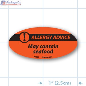 May Contain Seafood- Allergy Advice Fluorescent Red Oval Merchandising Label Copyright A1PKG.com - 81005