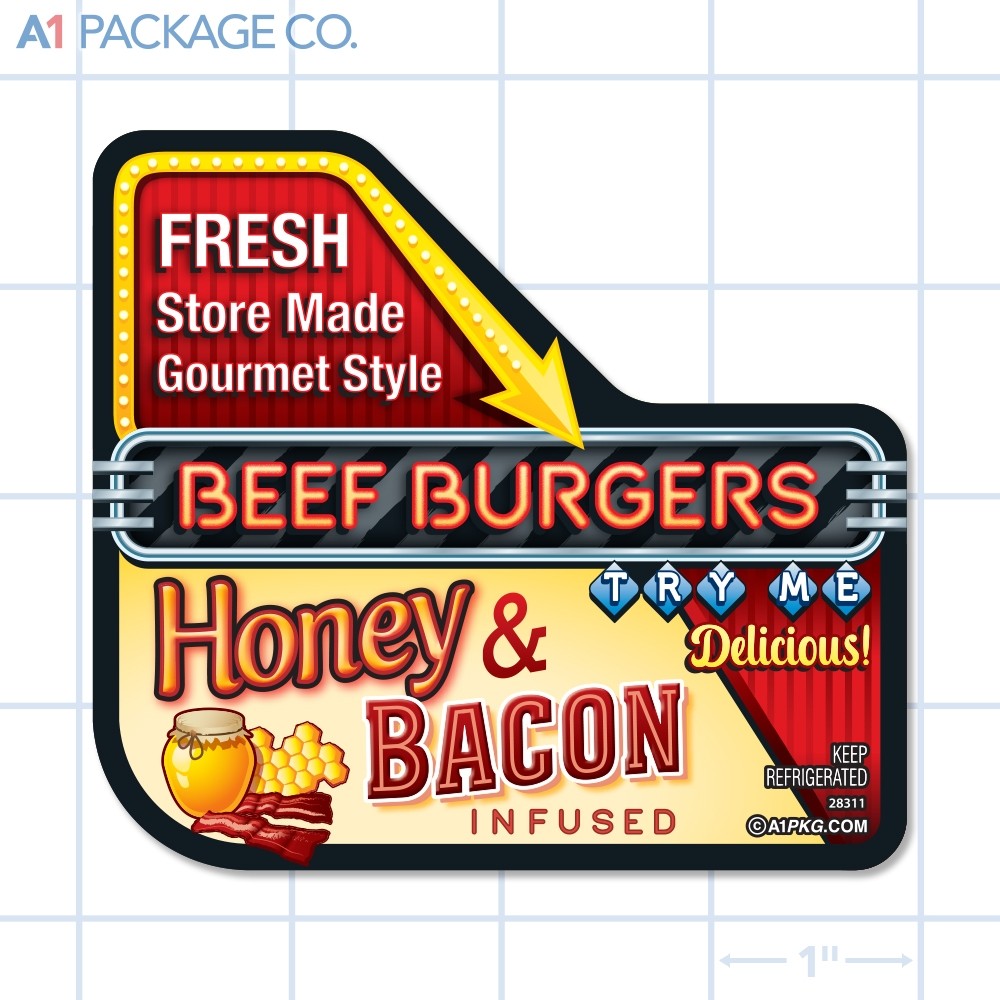 Honey Bacon Beef Burgers Full Color Rectangle Merchandising Label (3.5 x 5.875 inch) 250/roll