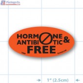 Hormone and Antibiotic Free Fluorescent Red Oval Merchandising Labels - Copyright - A1PKG.com SKU - 10639