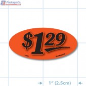 $1.29 Fluorescent Red Oval Merchandising Price Label Copyright A1PKG.com - 14411