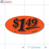 $1.49 Fluorescent Red Oval Merchandising Price Label Copyright A1PKG.com - 14413
